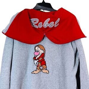 Disney Grumpy Gray Fleece Zip-Up Hoodie Size Large Y2K